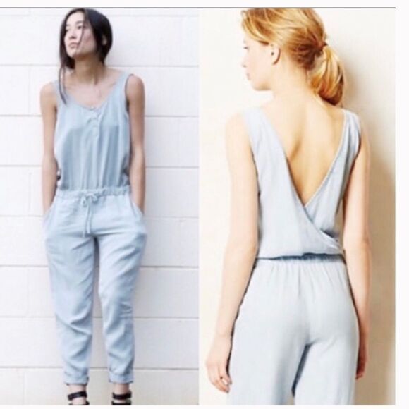Anthropologie Cloth & Stone White Tencel Open Back Jumpsuit Sz Large - Picture 2 of 14